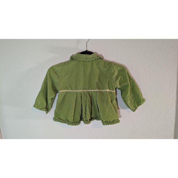 Lemon Girls Green Corduroy Jacket Size 3T  Ruffled Trim, Button Front100% Cotton - Picture 2 of 5